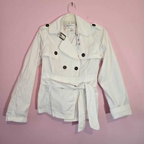 MaxMara Vintage White Trench Coat with Belted Waist - Picture 2 of 16